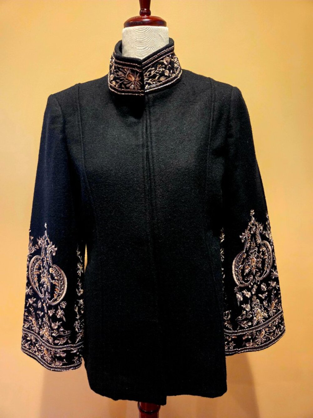 Chicos Embellished Wool Blend Jacket With Embellishments on Sleeve & Collar!